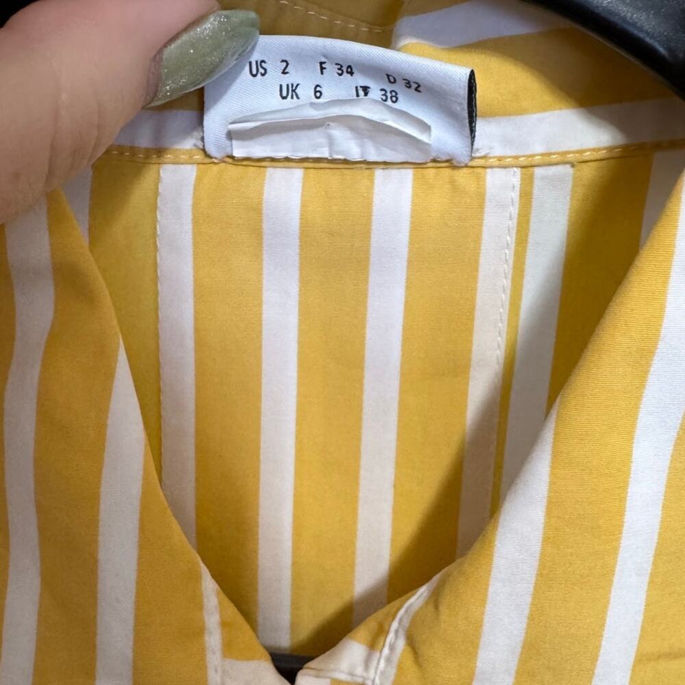 Akris Punto Kodak Stripe Poplin Blouse Kimono Sleeve Yellow White Size 2 - Picture 6 of 9